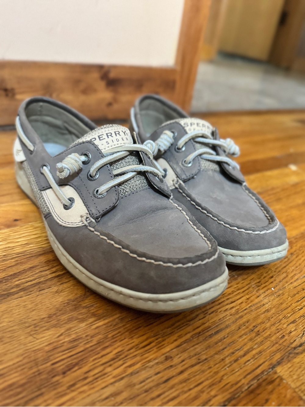 Sperry Gray Suede Deck Shoes with White Accents